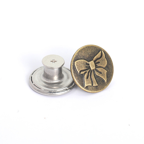 Alloy Button Pins for Jeans, Nautical Buttons, Garment Accessories, Round with Bowknot