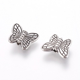 Tibetan Style Alloy Butterfly Beads, Cadmium Free & Lead Free, 8x10.5x3mm, Hole: 1mm