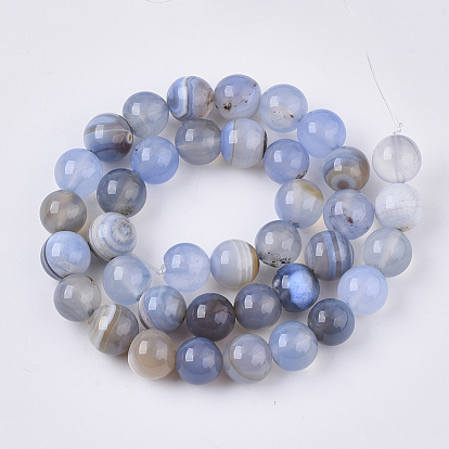 Natural Striped Agate/Banded Agate Beads Strands, Round