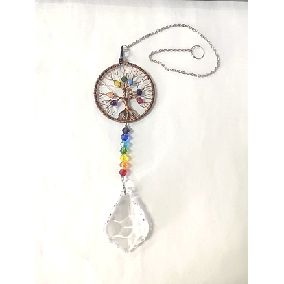 Grandes décorations pendentif, capteurs de soleil suspendus, thème chakra k9 cristal verre, plat et circulaire avec arbre de vie