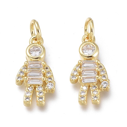 Brass Micro Pave Clear Cubic Zirconia Charms, with Jump Rings, Long-Lasting Plated, Boy