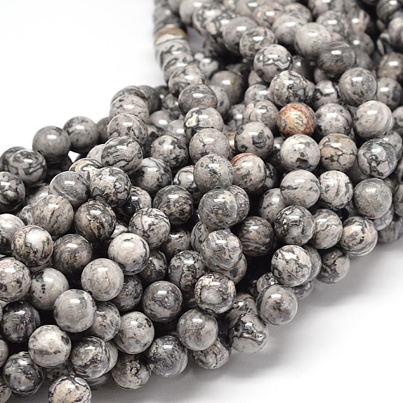 Brins de perles en pierre de carte naturelle, ronde, perles de jaspe picasso