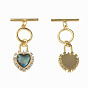 Brass Micro Pave Clear Cubic Zirconia Toggle Clasps, with Synthetic Abalone Shell/Paua Shell, Nickel Free, Heart