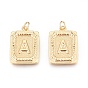 Brass Pendants, with Jump Rings, Cadmium Free & Nickel Free & Lead Free, Rectangle with Letter, Real 18K Gold Plated