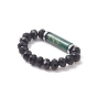 Natural & Synthetic Mixed Gemstone & Glass Column Beaded Stretch Ring for Women