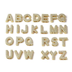 Brass Beads, with Clear Cubic Zirconia, Letter A~Z