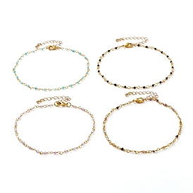 Faceted Round Natural Gemstone Beaded Anklets, with Brass Lobster Claw Clasps, Golden