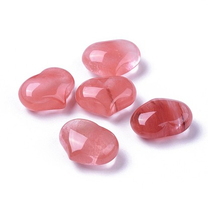 Cerise quartz perles de verre, pas de trous / non percés, cœur