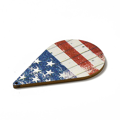 Большие подвески из осины с принтом на тему американского флага, очарование слезы