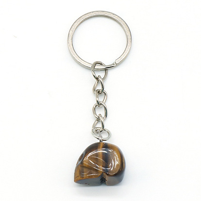 Natural & Synthetic Stone Keychain, with Iron Key Rings, Skull