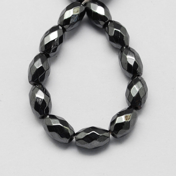 Magnetic Synthetic Hematite Beads Strands, Grade A, Faceted, Oval
