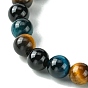 Bracelets extensibles en perles rondes en œil de tigre naturel teint et onyx noir pour femmes