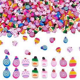 320 pcs 8 styles perles d'argile polymère faites à la main, nourriture, gâteau et bonbons et crème glacée