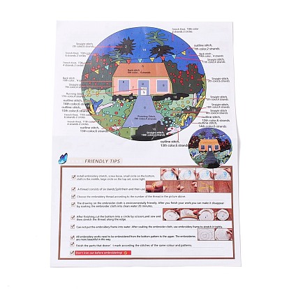 DIY House & Flower Pattern Embroidery Starter Kit, Cross Stitch Kit Including Imitation Bamboo Frame, Carbon Steel Pins, Cloth and Colorful Threads