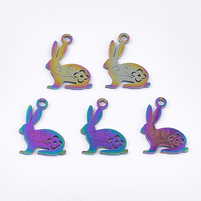 Placage ionique (ip) 201 pendentifs lapin en acier inoxydable, lapin, Lapin de Pâques
