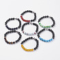 Natural Lava Rock Beads Bracelets, with Gemstone, Magnetic Clasp and Alloy Finding