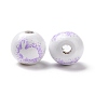 Easter Theme Printed Wood European Beads, Large Hole Beads, Round with Rabbit Pattern