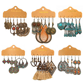 Fashionable European and American Earring Set with Retro Waterdrop Shaped Tassels - Multiple Pairs