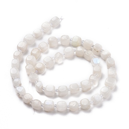 Brins de perles de pierre de lune arc-en-ciel naturel, avec des perles de rocaille, carrée