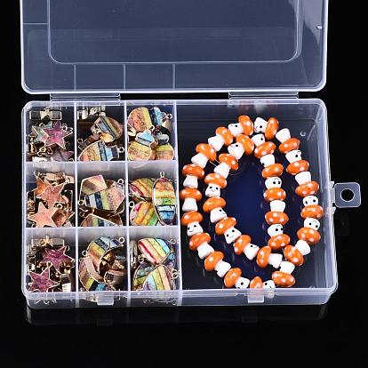 Contenedor de almacenamiento de perlas de polipropileno (pp), 10 cajas organizadoras de compartimentos, con tapa abatible, Rectángulo