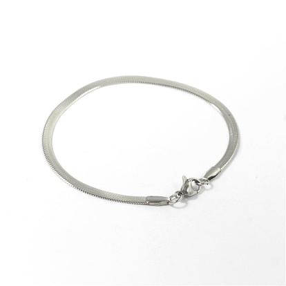 304 Stainless Steel Bracelets, Herringbone Chain Bracelets, with Lobster Claw Clasps