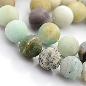 Natural Frosted Flower Amazonite Round Beads