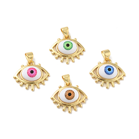 Brass Pendants, with Acrylic, Cadmium Free & Lead Free, Long-Lasting Plated, Evil Eye, Real 18K Gold Plated