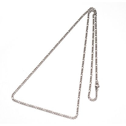 304 из нержавеющей стали Фигаро цепи ожерелья, с карабин-лобстерами , граненые, 29.52 дюйм (750 мм)