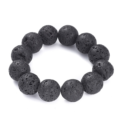 Bracelets extensibles en perles de lave naturelle, ronde