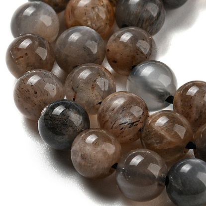 Naturelles perles de pierre de lune noir brins, ronde