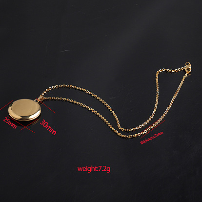 Фото медальон колье, ожерелье из нержавеющей стали с плоским круглым кулоном