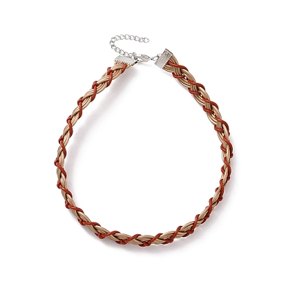 Cowhide Leather Braided Wave Choker Necklace with Brass Clasps for Women