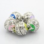 Platinum Plated Round Alloy Enamel Magnetic Clasps with Loops, with Grade A Rhinestone, 18.5x13mm, Hole: 2mm