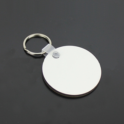 Sublimation Double-Sided Blank MDF Keychains, with Flat Round Shape Wooden Hard Board Pendants and Iron Split Key Rings
