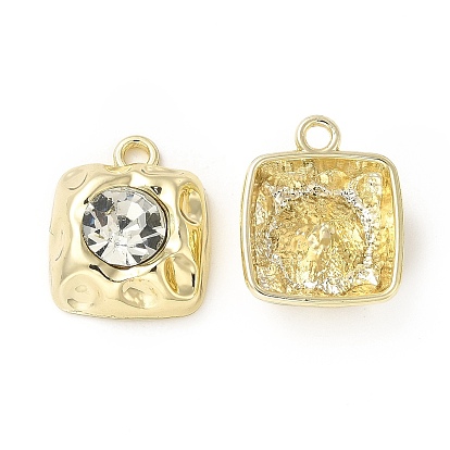 Rack Plating Alloy Glass Pendants, Square Charms, Cadmium Free & Lead Free