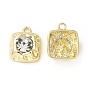 Rack Plating Alloy Glass Pendants, Square Charms, Cadmium Free & Lead Free