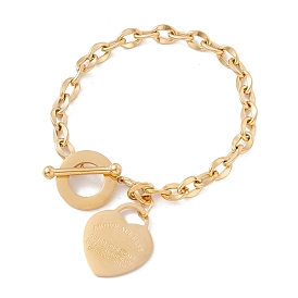 Coeur avec mot avant tout bracelet à breloques avec chaînes forçat, placage ionique (ip) 304 bijoux en acier inoxydable pour femmes
