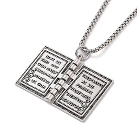 201 Stainless Steel Chain, Zinc Alloy Pendant Necklaces, Book