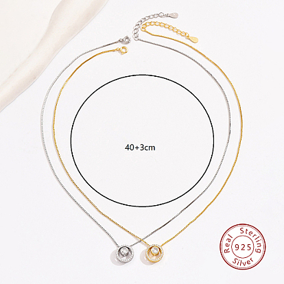 Cubic Zirconia Ring Pendant Necklaces with 925 Sterling Silver Box Chains