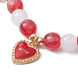 Resin Round Beaded Stretch Bracelet, Heart & Flower & Lip Charms Bracleet for Valentine's Day