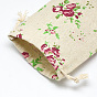 Polycotton(Polyester Cotton) Packing Pouches Drawstring Bags, with Printed Flower