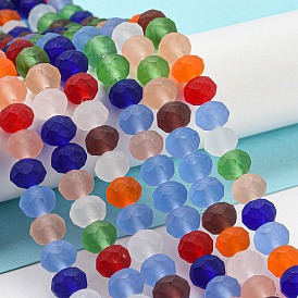 Transparent Glass Beads Strands, Faceted, Frosted, Rondelle