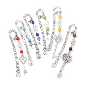 Mother's Day Key & Infinity Love Heart Pendant Bookmark with Gemstone, Flower Pattern Tibetan Style Alloy Hook Bookmarks