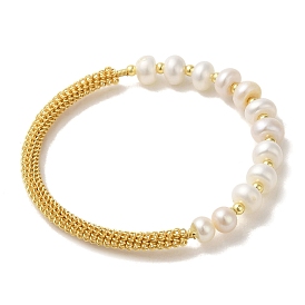 Natural Pearl Beaded Bracelet, with Brass Mesh Chains