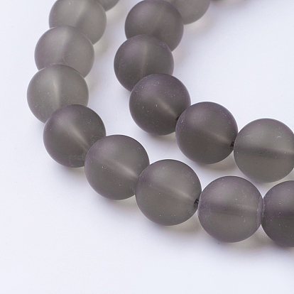 Natural Smoky Quartz Bead Strands, Frosted, Round