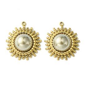 Placage ionique (ip) 304 pendentifs en perles de coquille pavée en acier inoxydable, charmes de soleil, beige