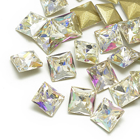 DIY Pointed Back K9 Glass Rhinestone Cabochons, Random Color Back Plated, Faceted, Square