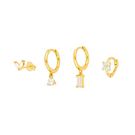 Geometric Floral Zirconia Stackable 4-Piece Jewelry Set with Earrings and Ear Studs