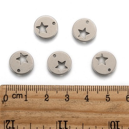 304 Stainless Steel Flat Round Charms, 12x1mm, Hole: 1.5mm