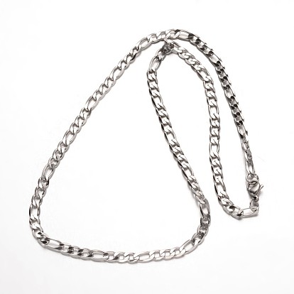 304 de acero inoxidable conjuntos de joyas, collares y pulseras de cadena figaro, con cierre de langosta, facetados, 23.62 pulgada (600 mm), 210 mm (8-1/4 pulgadas)